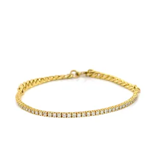 Half Diamond Tennis Half Cuban Chain In 14k