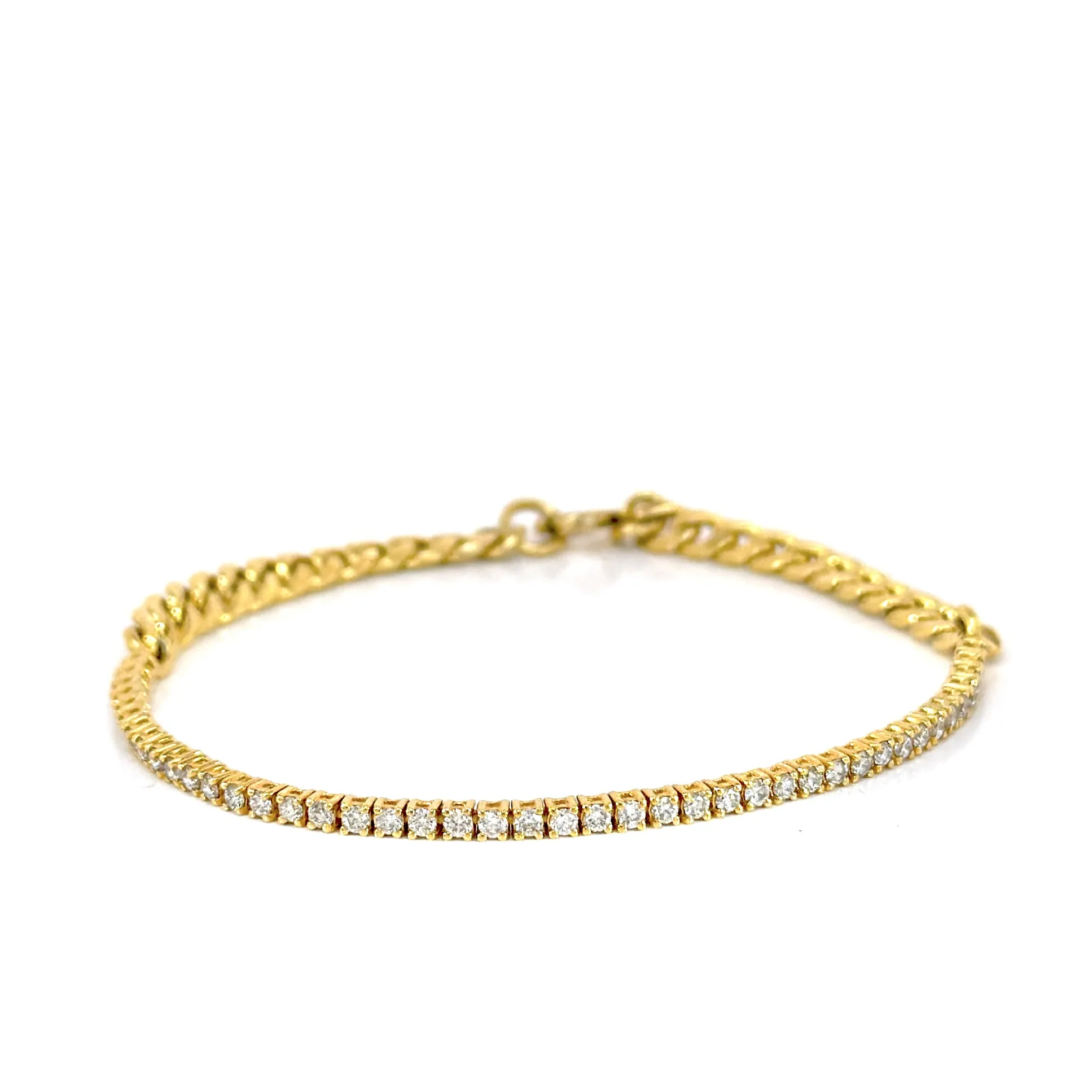 Half Diamond Tennis Half Cuban Chain In 14k