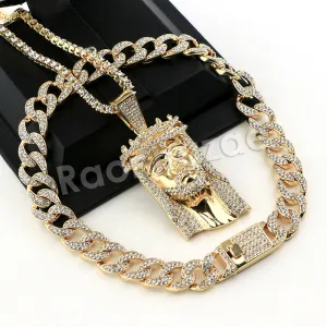 Hip Hop Quavo Jesus Face Miami Cuban Choker Tennis Chain Necklace L36
