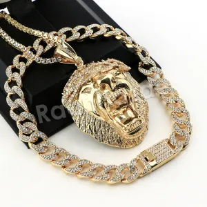 Hip Hop Quavo Roaring Lion Miami Cuban Choker Chain Tennis Necklace L54