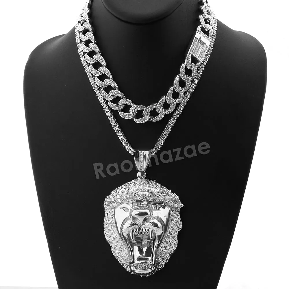 Hip Hop Quavo Roaring Lion Miami Cuban Choker Chain Tennis Necklace L54