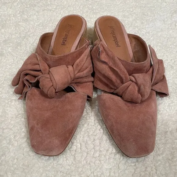 Jeffrey Campbell Tori Heels Blush Dusty Pink Suede with Bows Mules 8.5