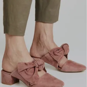 Jeffrey Campbell Tori Heels Blush Dusty Pink Suede with Bows Mules 8.5