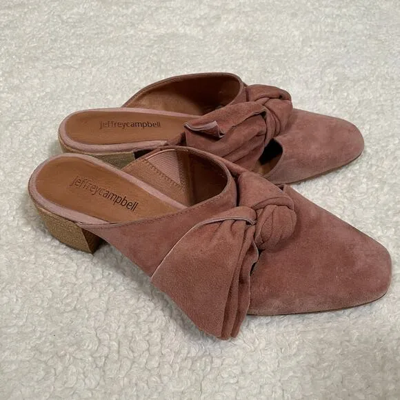 Jeffrey Campbell Tori Heels Blush Dusty Pink Suede with Bows Mules 8.5