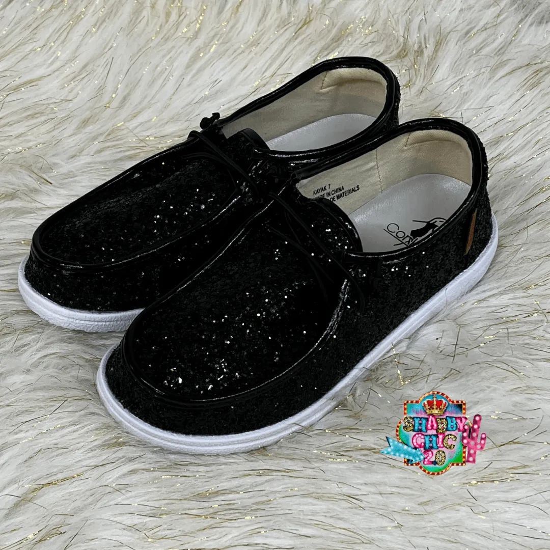 Kayak Black Glitter Shoes