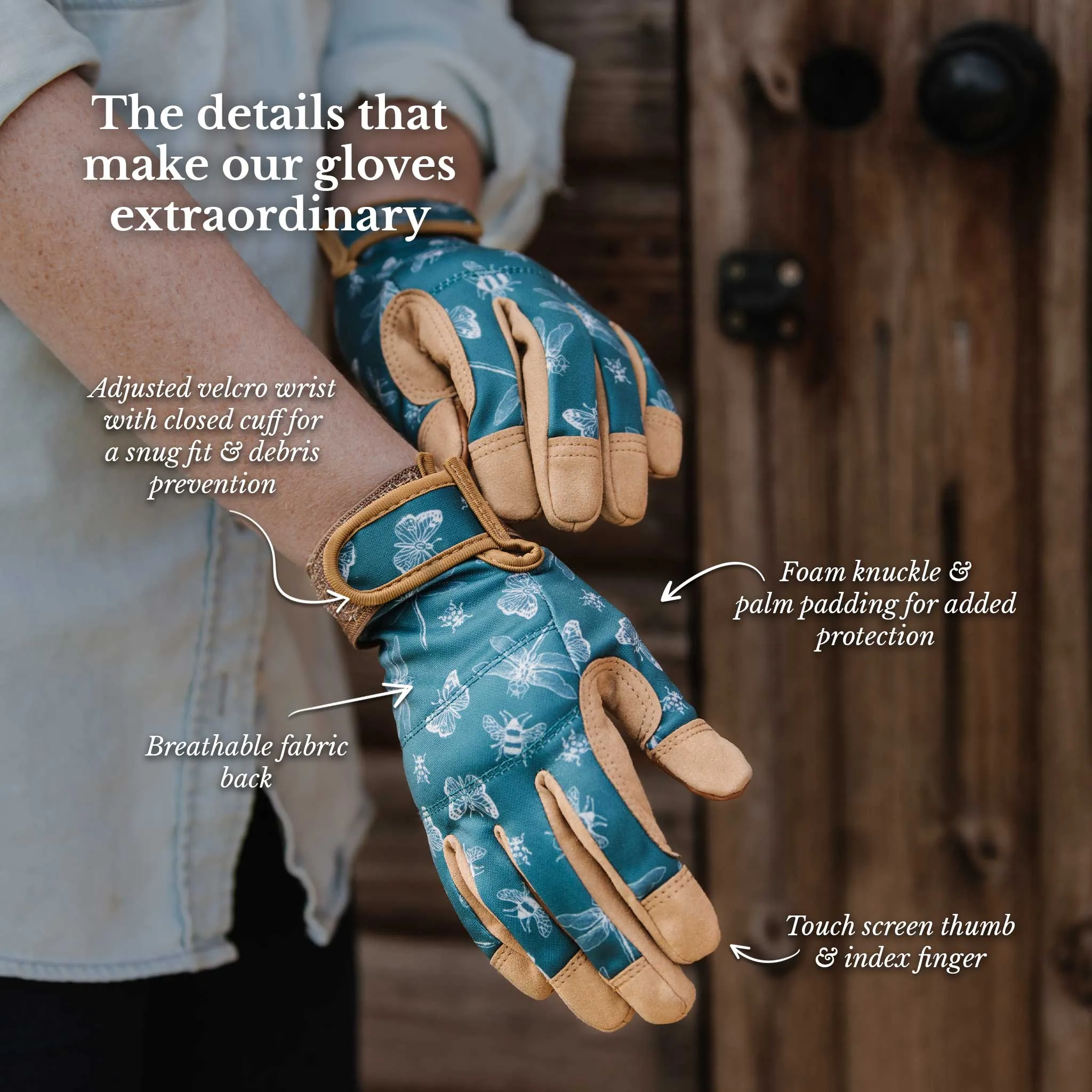 Kent & Stowe Teal Flutter Bugs Comfort Gloves - Ladies Small