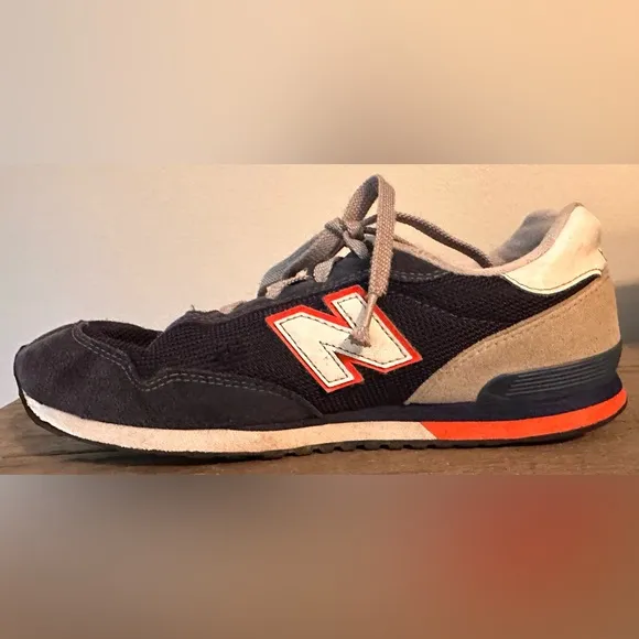 Kids New Balance 515 Classic Navy Blue with Orange &amp; Gray Accents Suede Sneakers