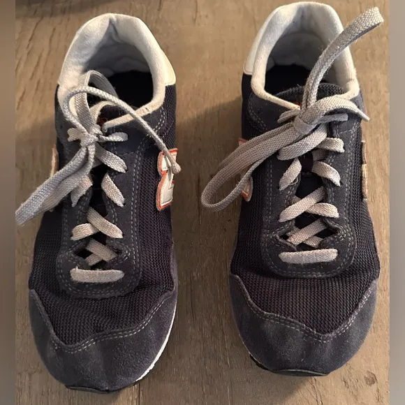 Kids New Balance 515 Classic Navy Blue with Orange &amp; Gray Accents Suede Sneakers