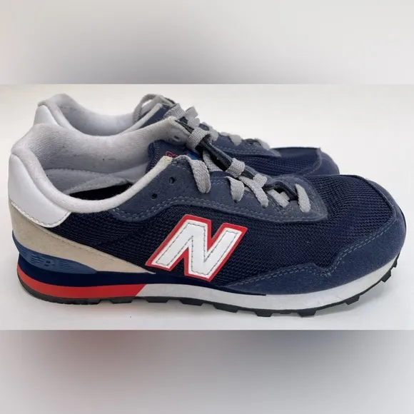 Kids New Balance 515 Classic Navy Blue with Orange &amp; Gray Accents Suede Sneakers