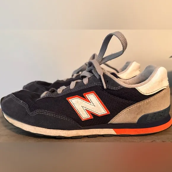 Kids New Balance 515 Classic Navy Blue with Orange &amp; Gray Accents Suede Sneakers