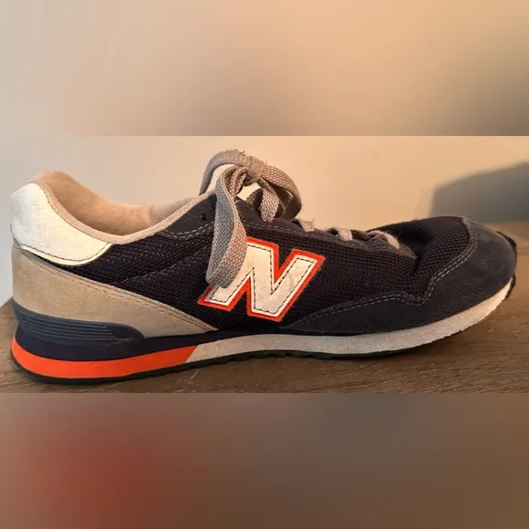 Kids New Balance 515 Classic Navy Blue with Orange &amp; Gray Accents Suede Sneakers