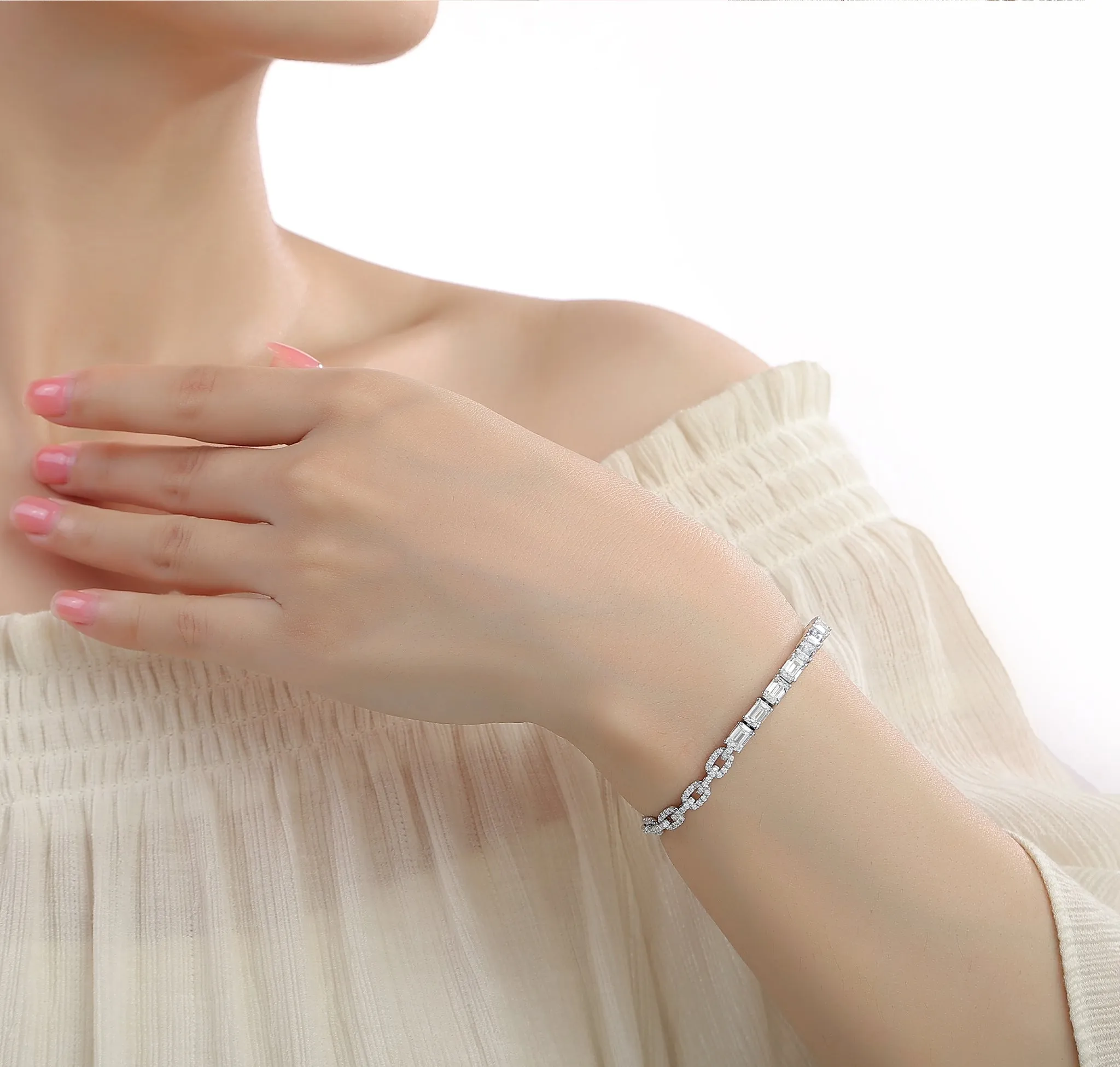 Lab Grown 8.94ct Tennis with chain Diamond Bracelet