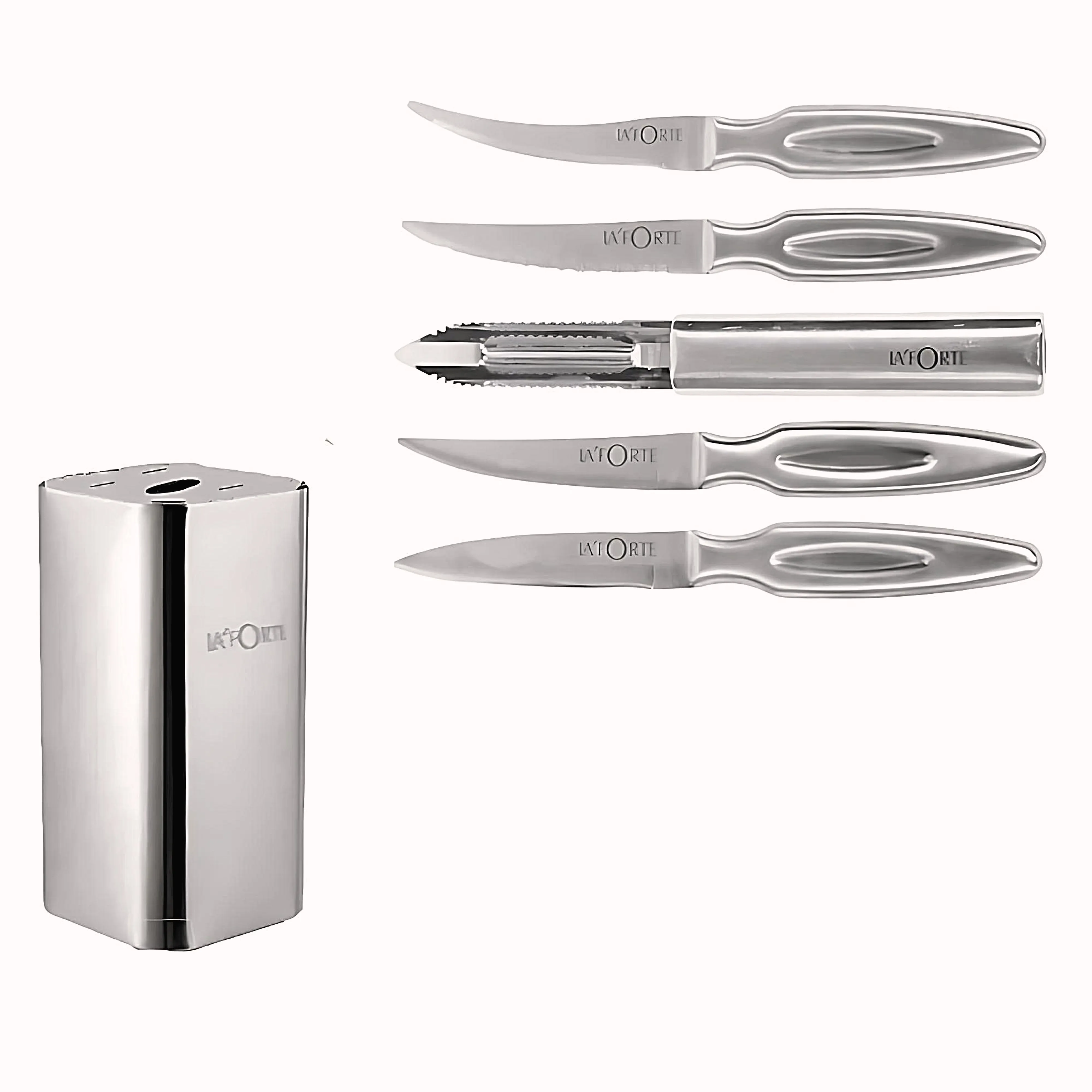 La'forte Stainless Steel Knife set with Metal Block, 5-Pieces (Silver)