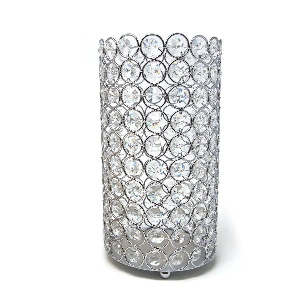 Large Crystal Cylinder Candle Holder, 9-Inch