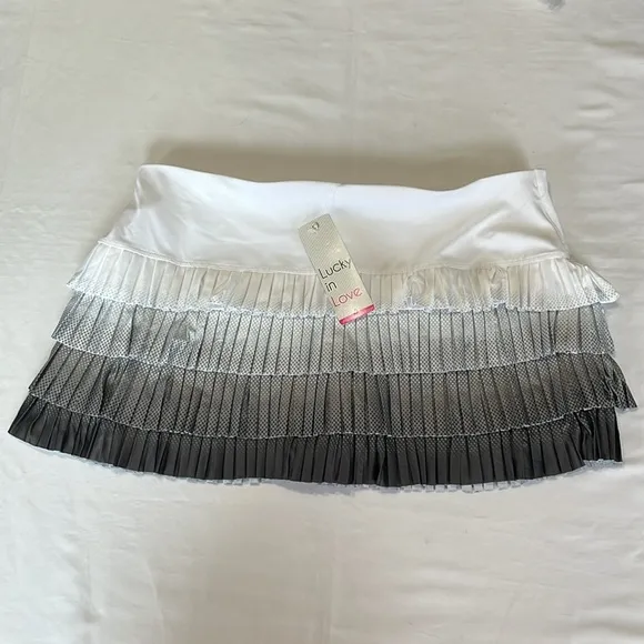 Lucky in Love Ultra Wave Pleated Jersey Tennis Skort Black Ombre Multi XL NWT