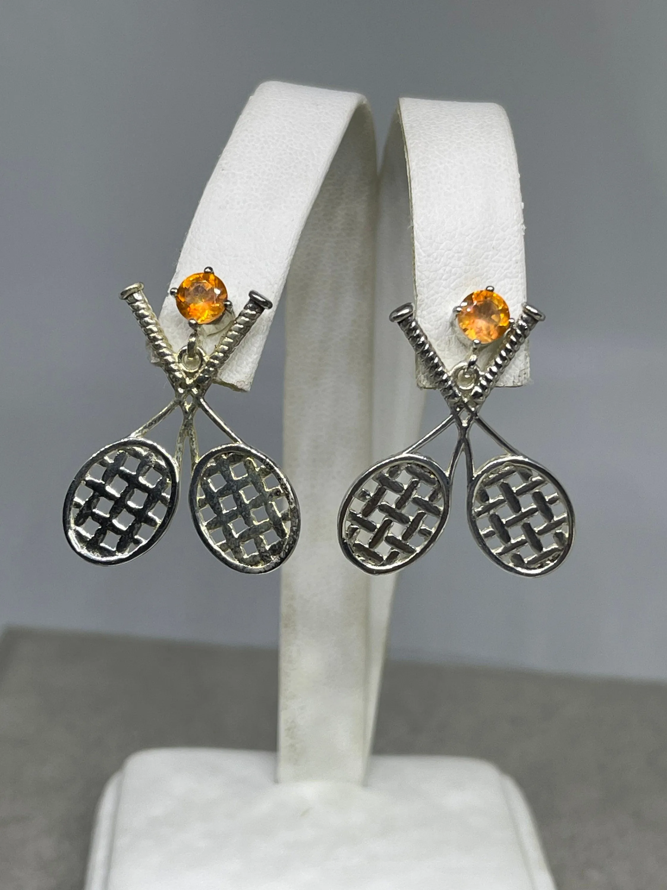 Madeira Citrine Sterling Silver Tennis Dangle Earrings