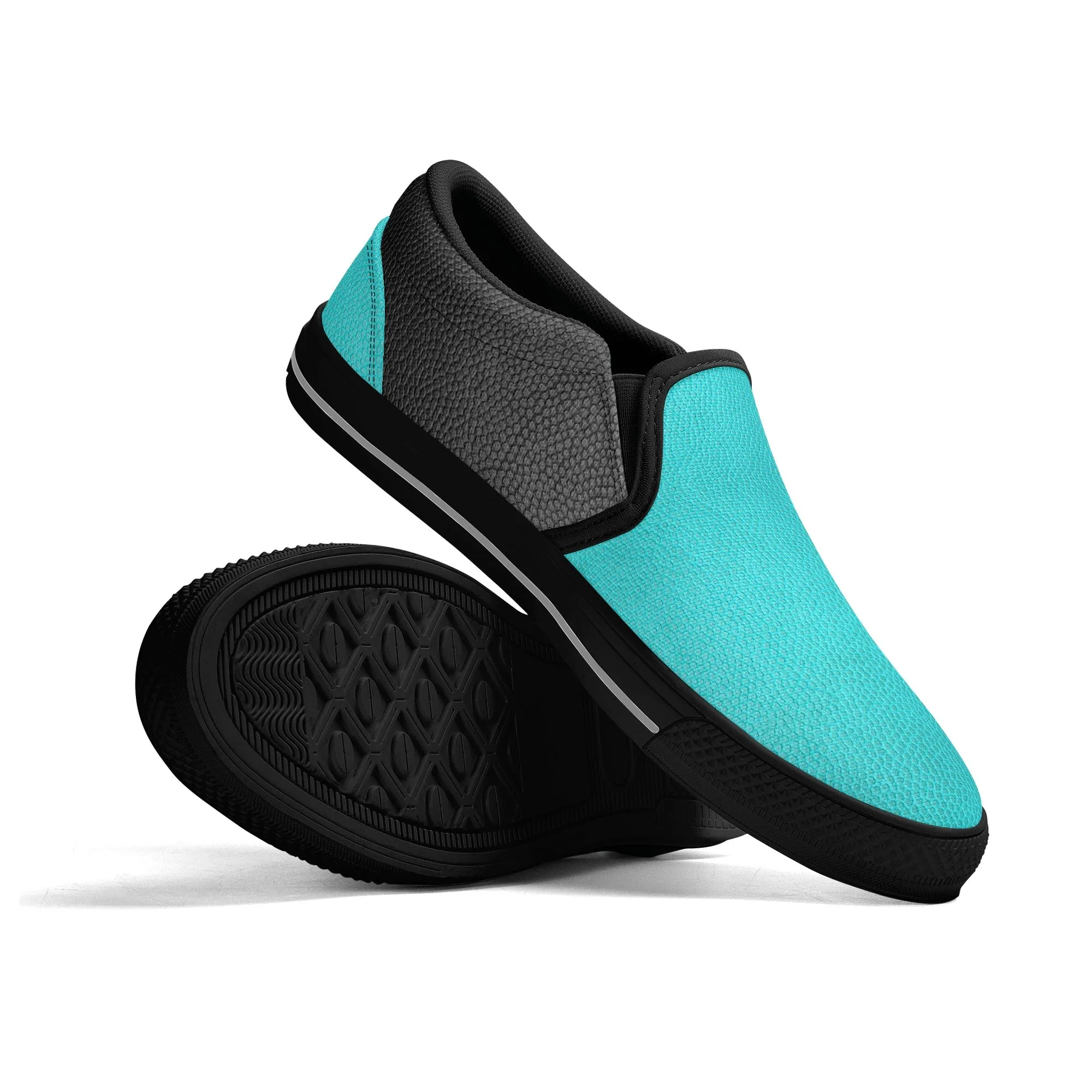 Men's Teal & Black Faux Leather Rubber Sole Slip On Shoes