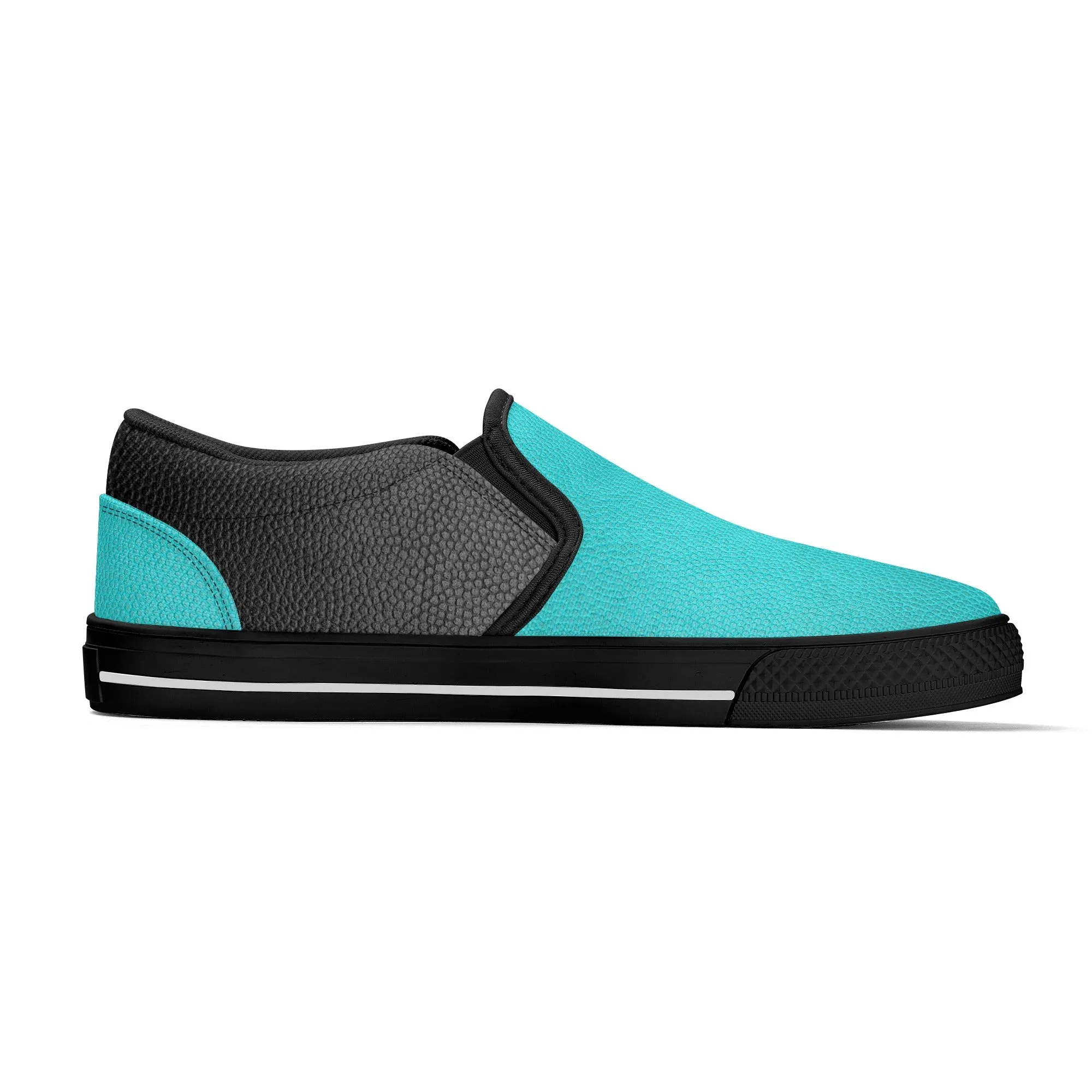 Men's Teal & Black Faux Leather Rubber Sole Slip On Shoes