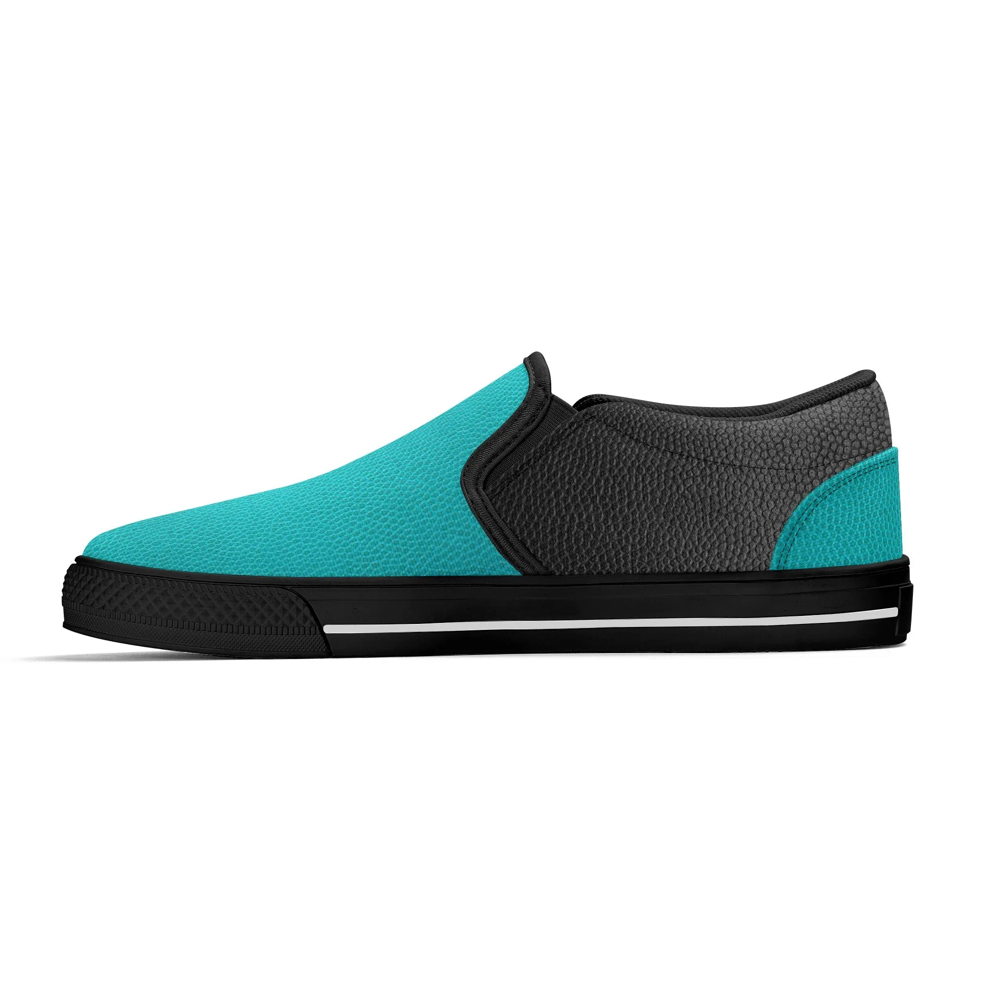 Men's Teal & Black Faux Leather Rubber Sole Slip On Shoes