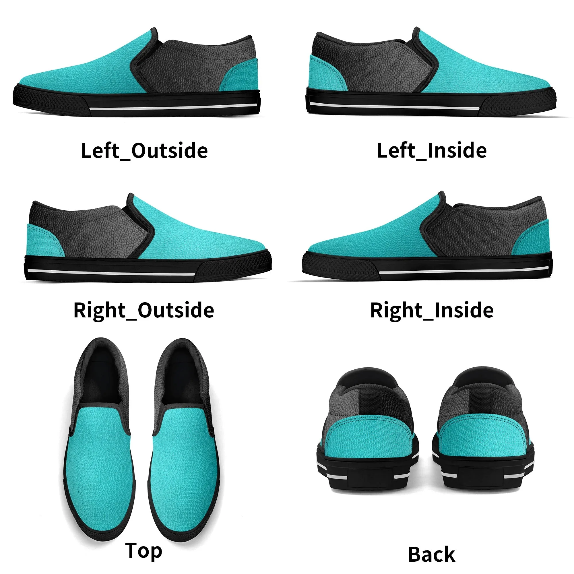 Men's Teal & Black Faux Leather Rubber Sole Slip On Shoes