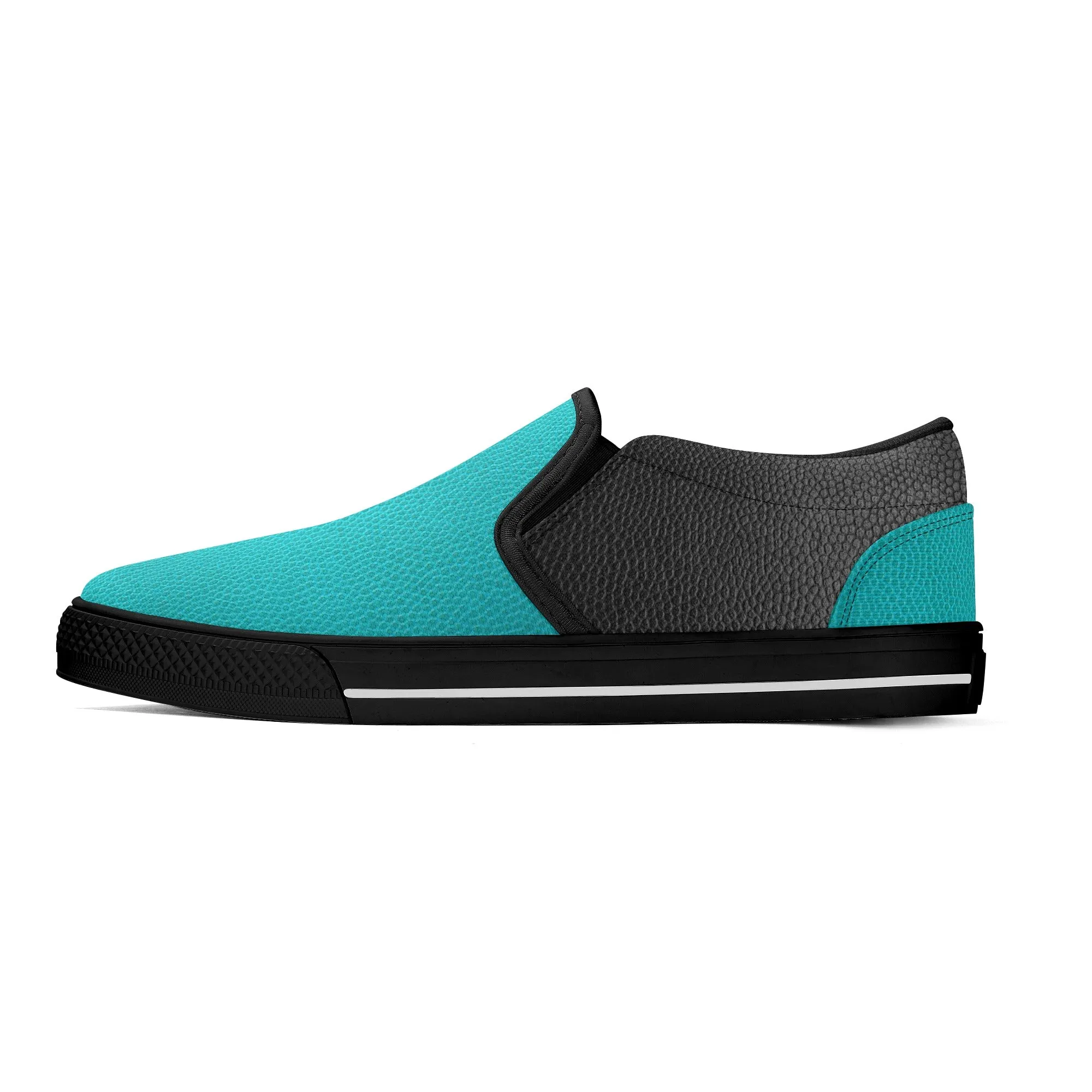 Men's Teal & Black Faux Leather Rubber Sole Slip On Shoes