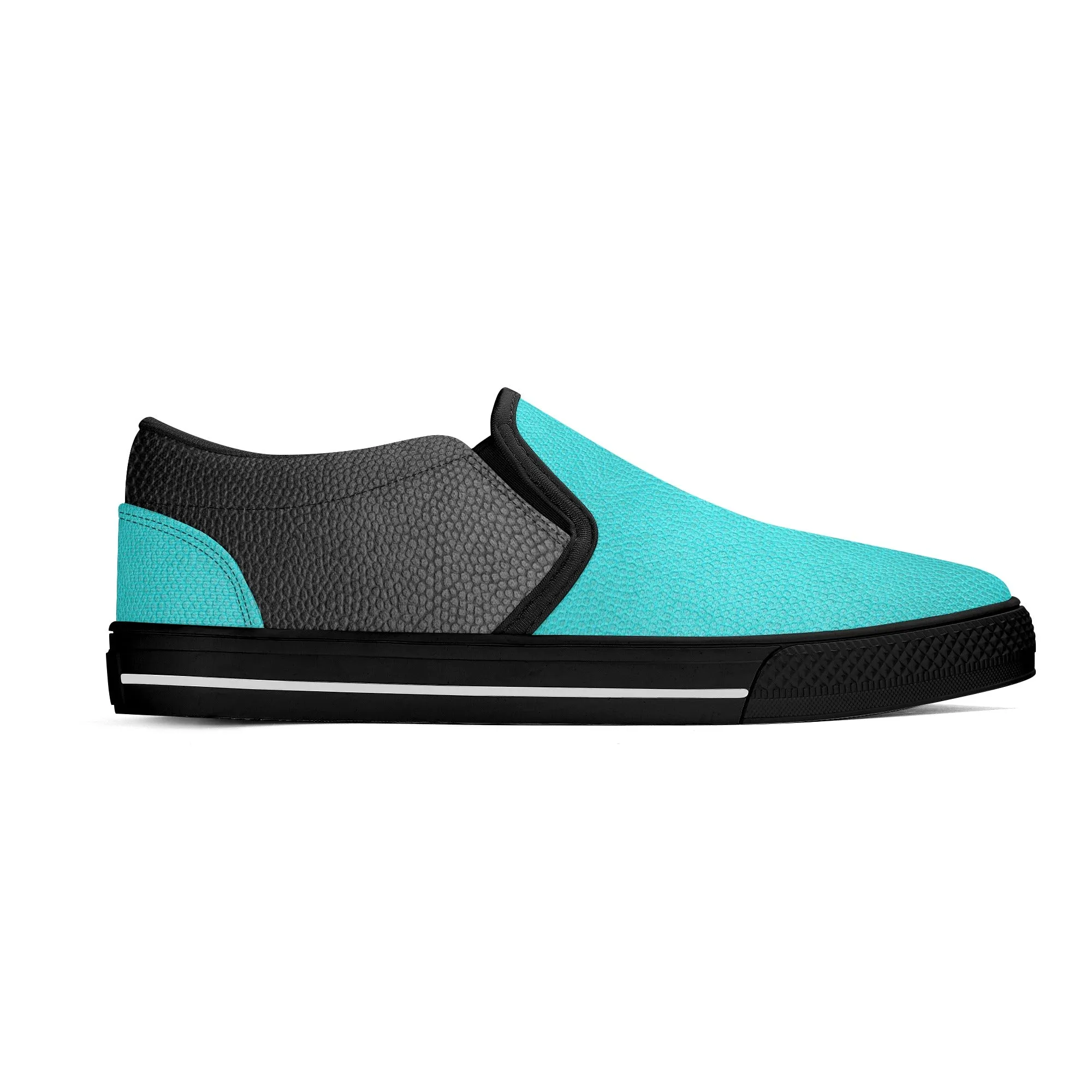 Men's Teal & Black Faux Leather Rubber Sole Slip On Shoes