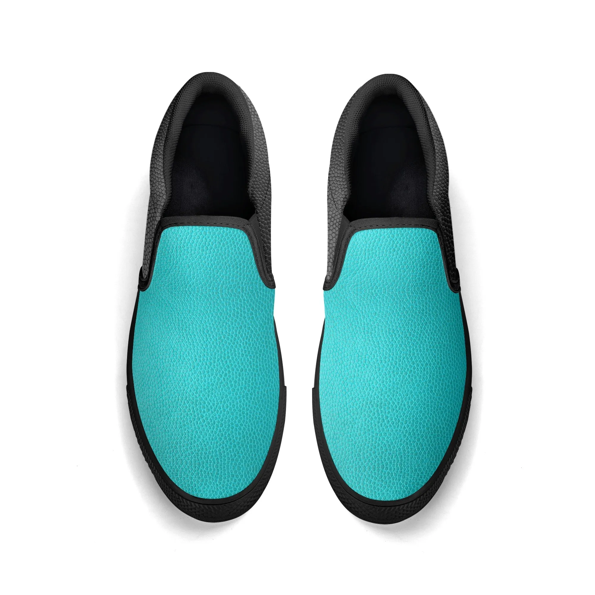 Men's Teal & Black Faux Leather Rubber Sole Slip On Shoes