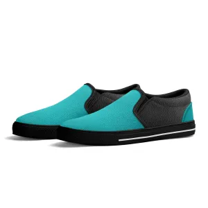 Men's Teal & Black Faux Leather Rubber Sole Slip On Shoes