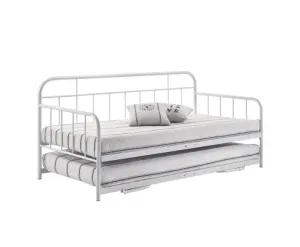 Metal Daybed Pop Up Trundle Sofa Bed Frame Single Size White