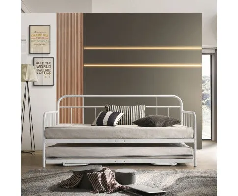 Metal Daybed Pop Up Trundle Sofa Bed Frame Single Size White