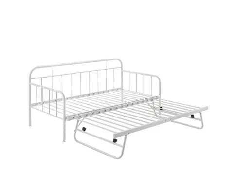 Metal Daybed Pop Up Trundle Sofa Bed Frame Single Size White