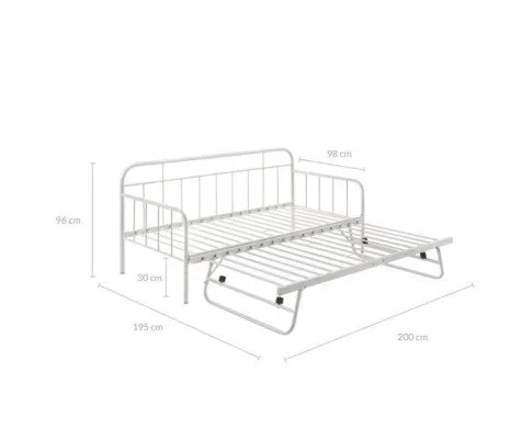 Metal Daybed Pop Up Trundle Sofa Bed Frame Single Size White