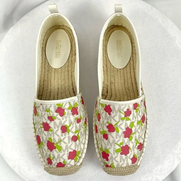 Michael Kors Lenny Espadrille Slip On Shoes Sz 7.5 M New Rose &amp; Signature Flats