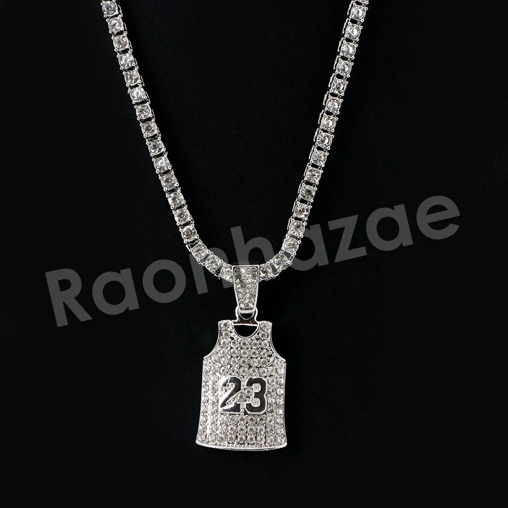 Micro Pave Number 23 Jersey Pendant w/ 18" Tennis / 30" Cuban Chain X3