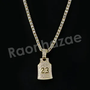 Micro Pave Number 23 Jersey Pendant w/ 18" Tennis / 30" Cuban Chain X3
