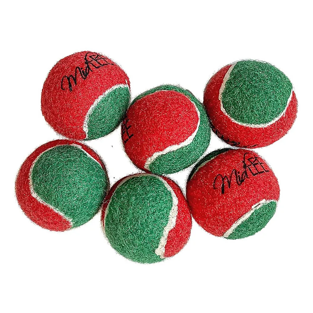 Midlee Candy Cane Dog Tennis Balls 1.5" w/ Squeaker-6pk