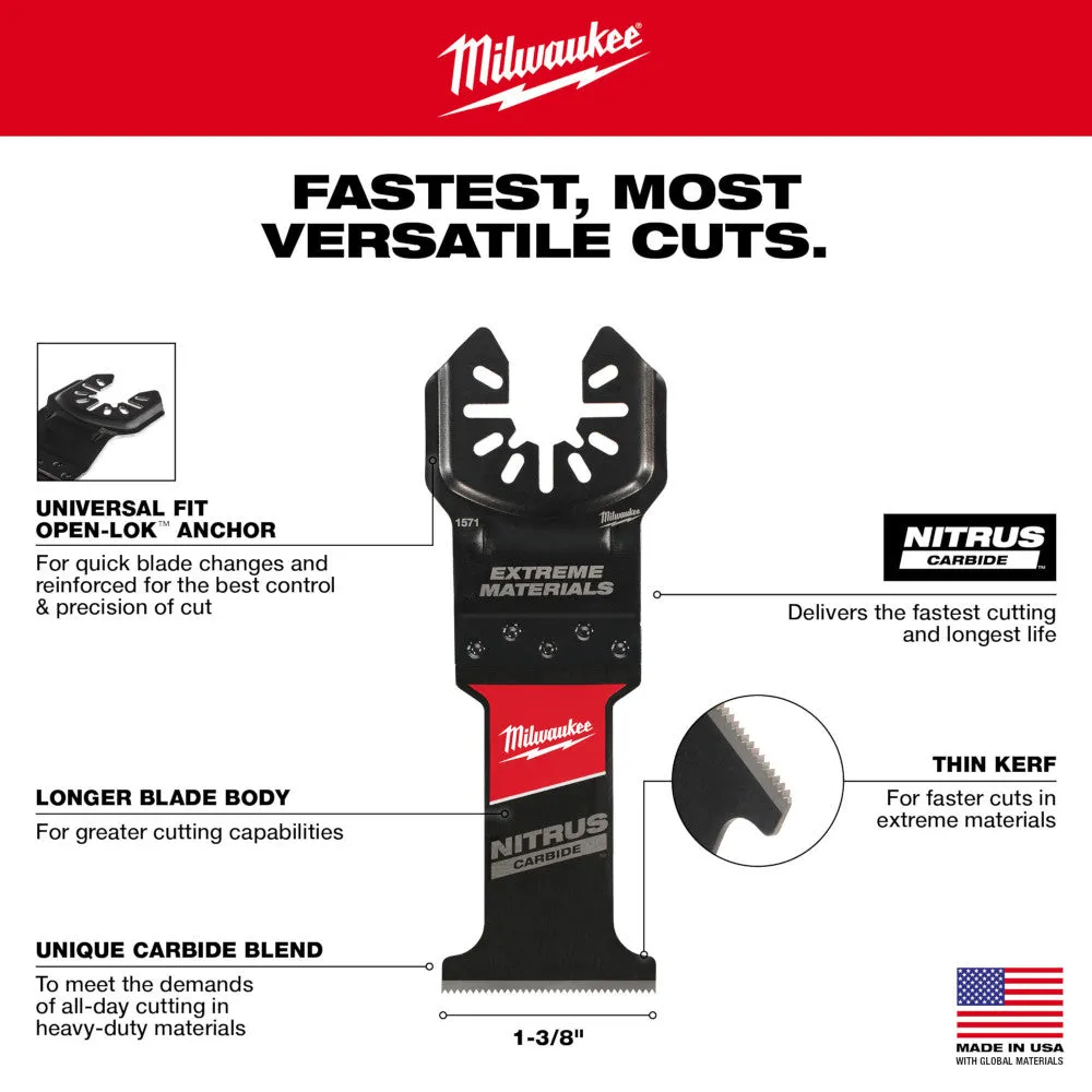 Milwaukee 1-3/8" NITRUS CARBIDE Extreme Materials Universal Fit OPEN-LOK Multi-Tool Blades
