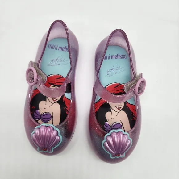Mini Melissa Girl's Sweet Love Disney Princess Mary Jane Jelly Flat Ariel Size 7