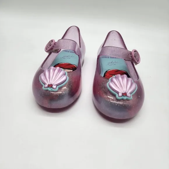 Mini Melissa Girl's Sweet Love Disney Princess Mary Jane Jelly Flat Ariel Size 7