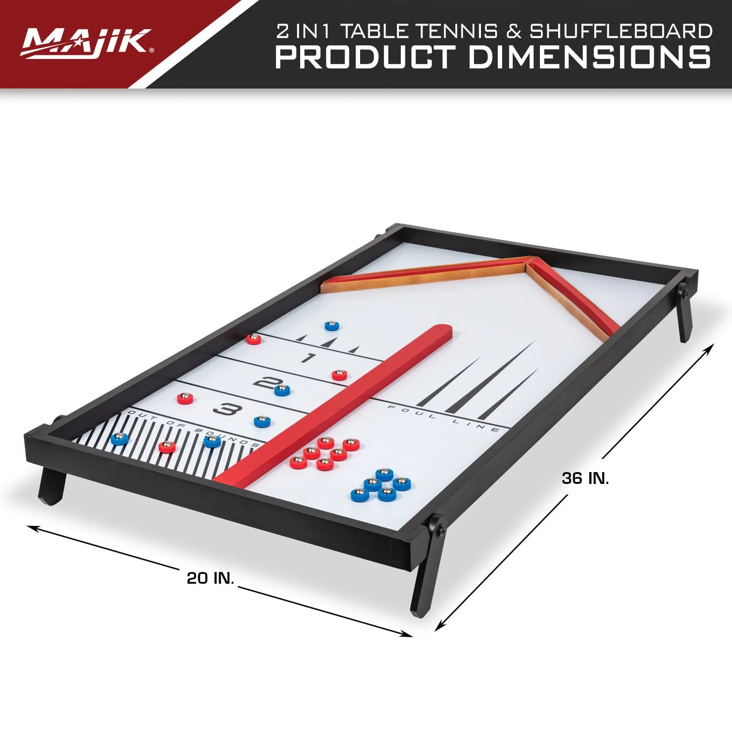 New in box! Majik 40 IN. TABLE TENNIS AND REBOUND SHUFFLEBOARD table top games set!