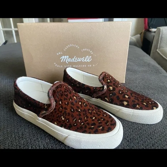NIB Madewell Slip-on Sneaker in Rich Brown Leopard Print Calf Hair size 6