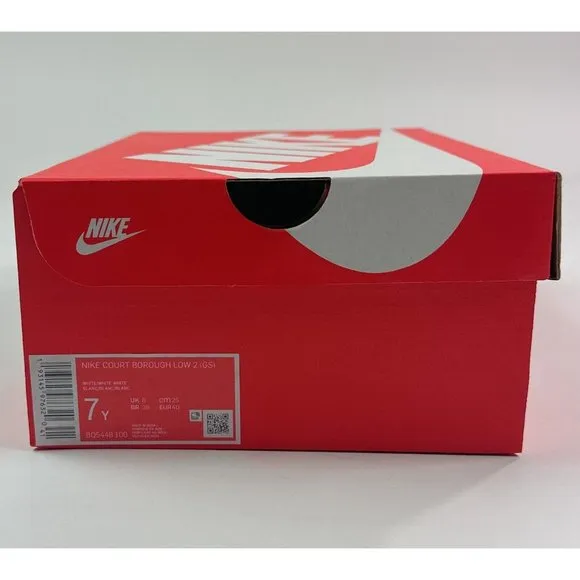 Nike Court Borough Low 2 (GS) 7Y Big Kids Youth Triple White Shoes BQ5448-100