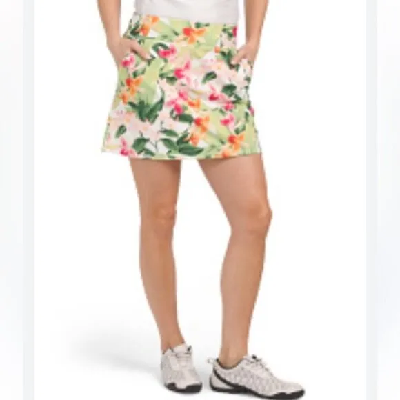 NWT Tommy Bahama Skort Skirt Pink Floral Pockets Golf Tennis size XL