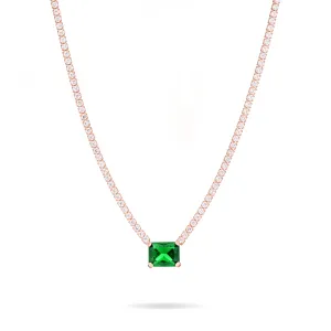 One Big Rectangle Tennis Choker - Rose Gold Green And White