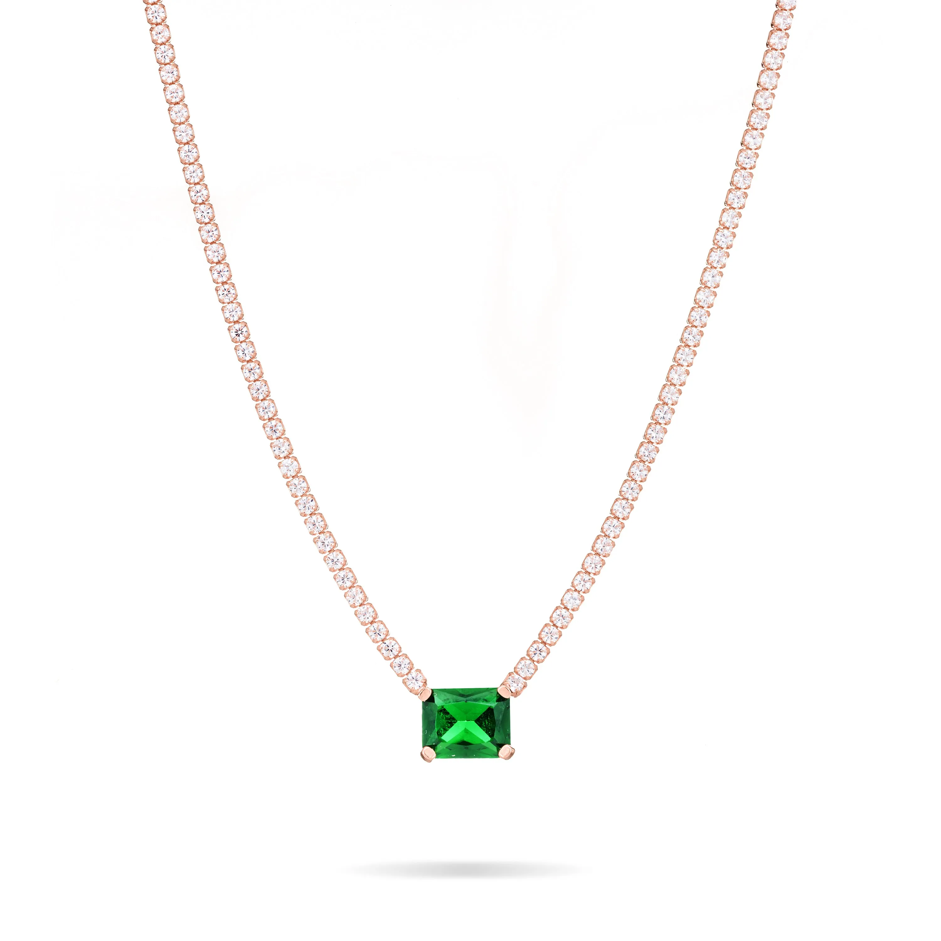 One Big Rectangle Tennis Choker - Rose Gold Green And White