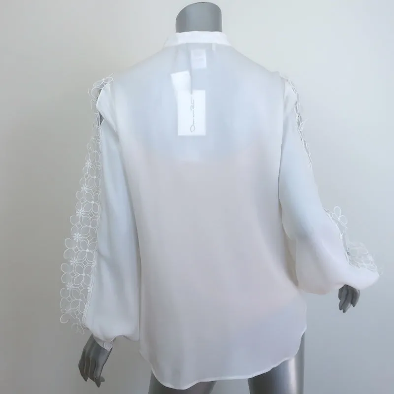 Oscar de la Renta Organza Flower-Trimmed Blouse Cream Silk Size 6 NEW