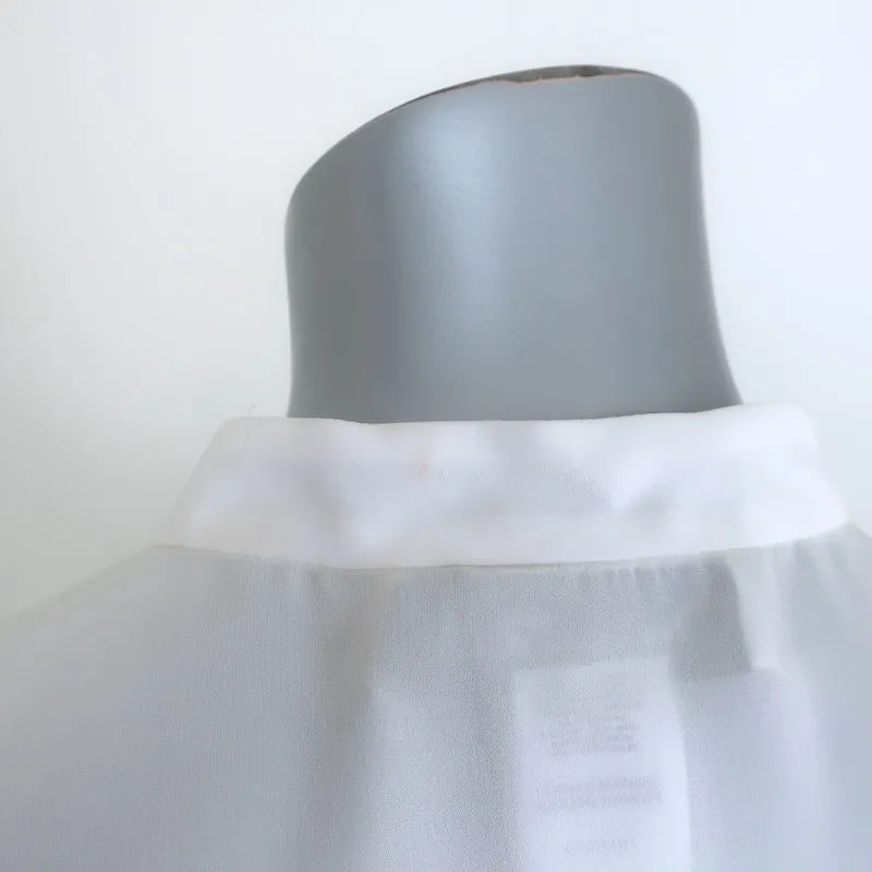 Oscar de la Renta Organza Flower-Trimmed Blouse Cream Silk Size 6 NEW