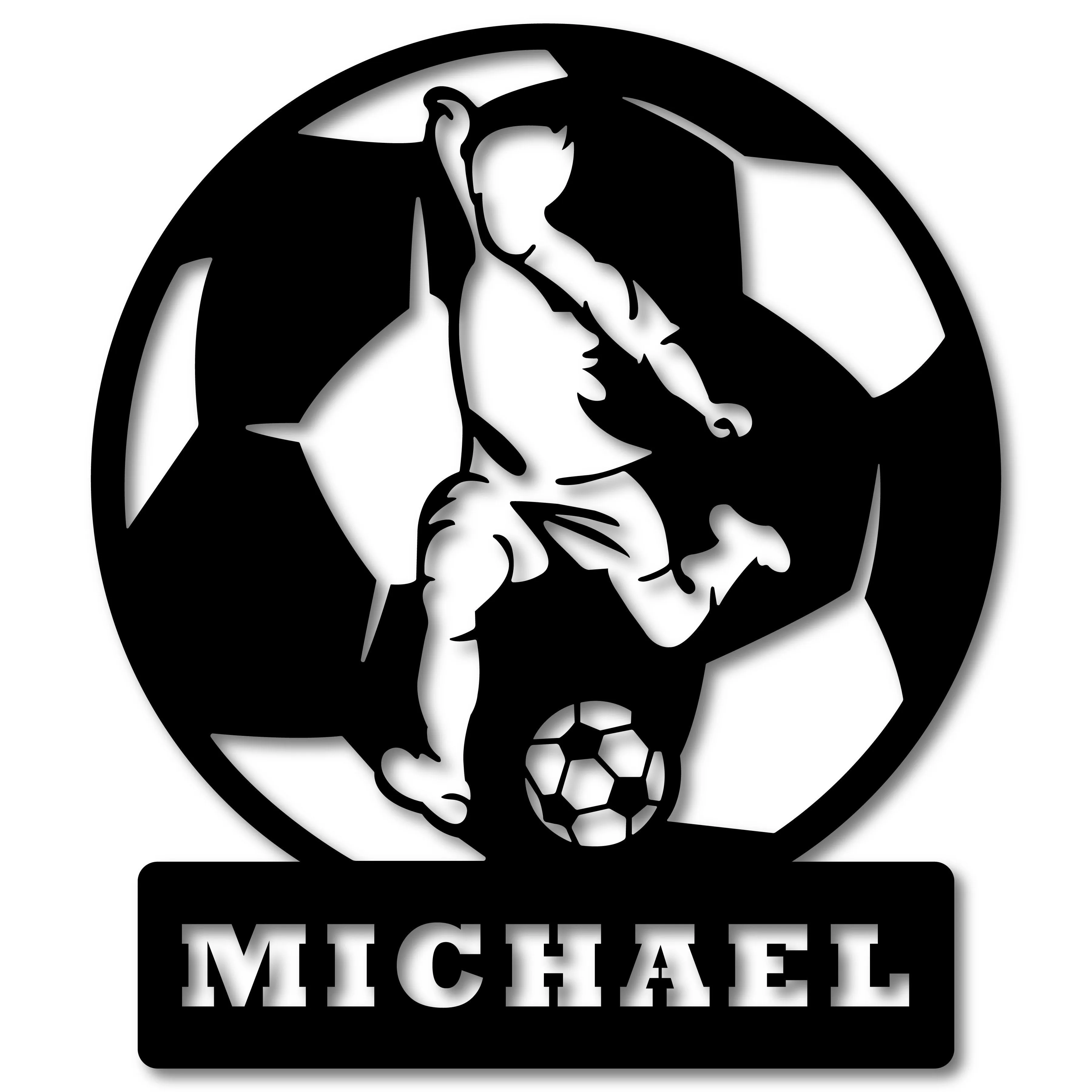 Personalized Round Soccer Figure Metal Wall Art - Custom Name Sports Decor