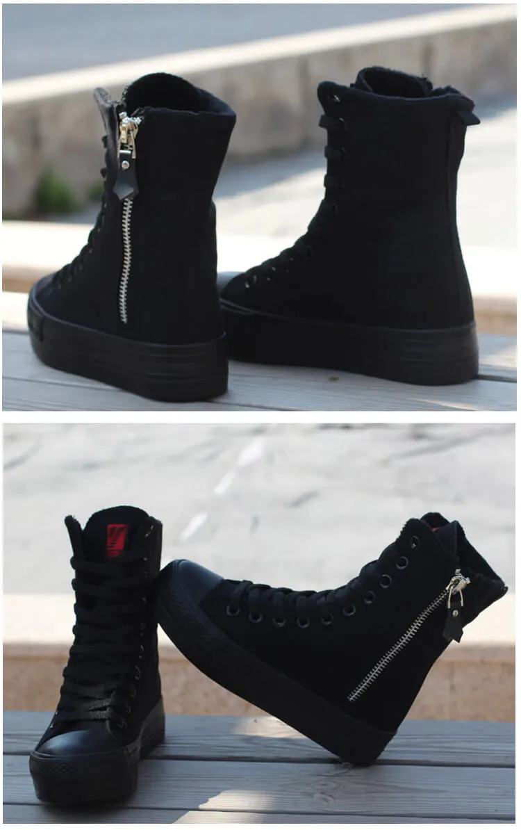 Punk Black Zipper Canvas Shoes