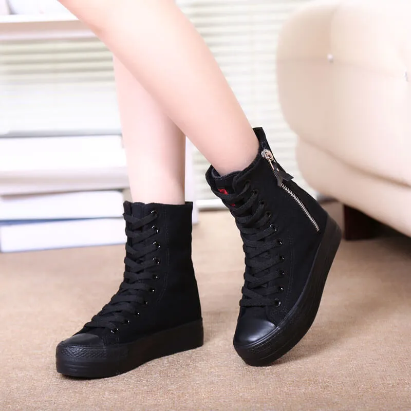 Punk Black Zipper Canvas Shoes